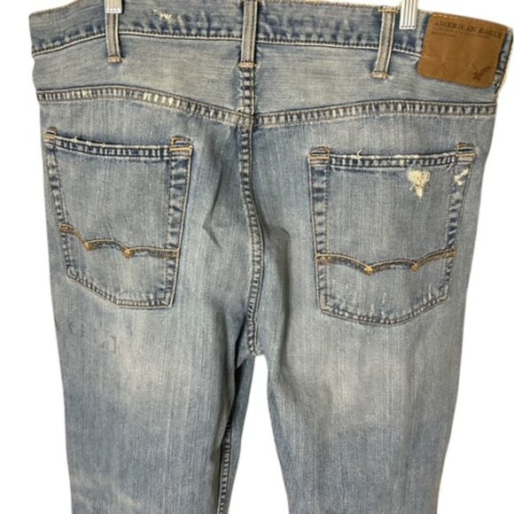 American Eagle Distressed Blue Denim Jeans-5 Pocket-Size 38x32-Zip & Button Fly - Picture 8 of 9